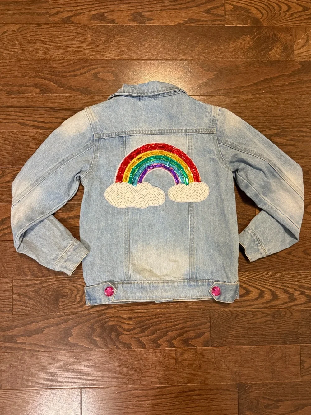Lola + The Boys Light Blue Denim Jacket with Multicolor Gem Buttons